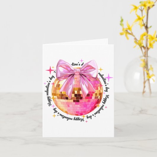 Happy Valentine's Day Funny Coquette Disco Ball Gi カード (黄色い花)