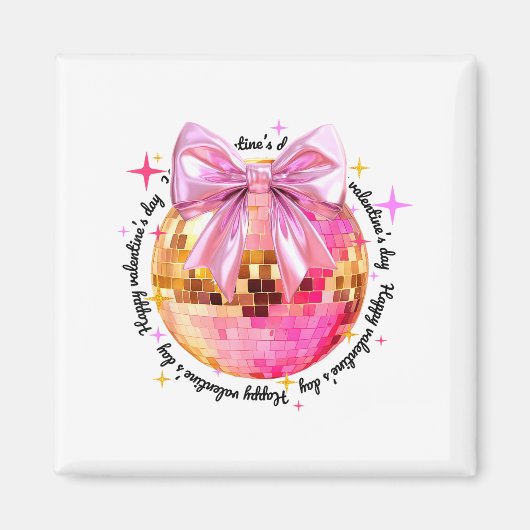 Happy Valentine's Day Funny Coquette Disco Ball Gi マグネット (正面)