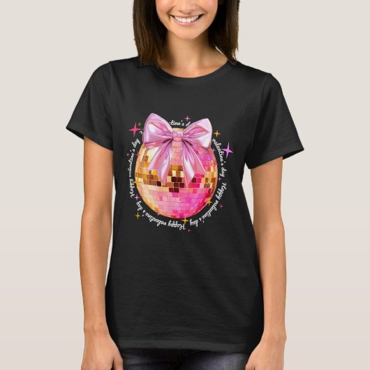 Happy Valentine's Day Funny Coquette Disco Ball Gi Tシャツ (正面)