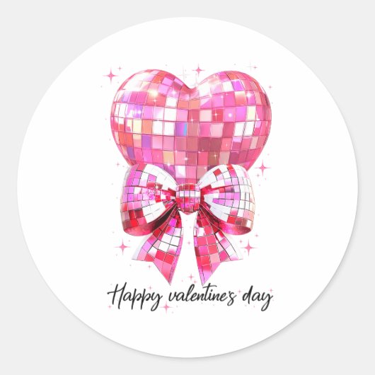 Happy Valentine's Day Funny Coquette Disco Ball He ラウンドシール (正面)