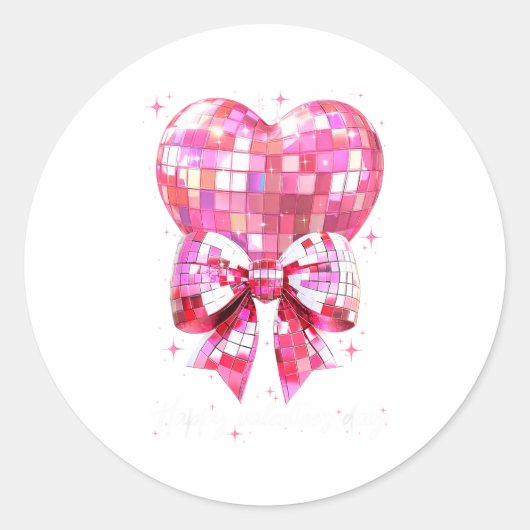 Happy Valentine's Day Funny Coquette Disco Ball He ラウンドシール (正面)