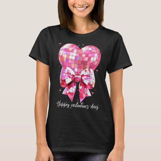 Happy Valentine's Day Funny Coquette Disco Ball He Tシャツ (正面)