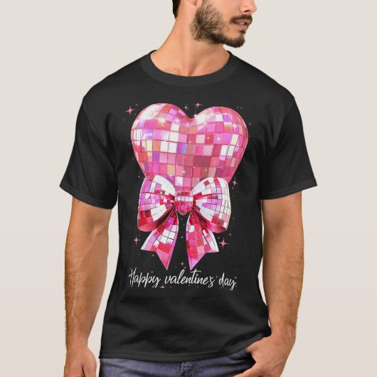 Happy Valentine's Day Funny Coquette Disco Ball He Tシャツ (正面)