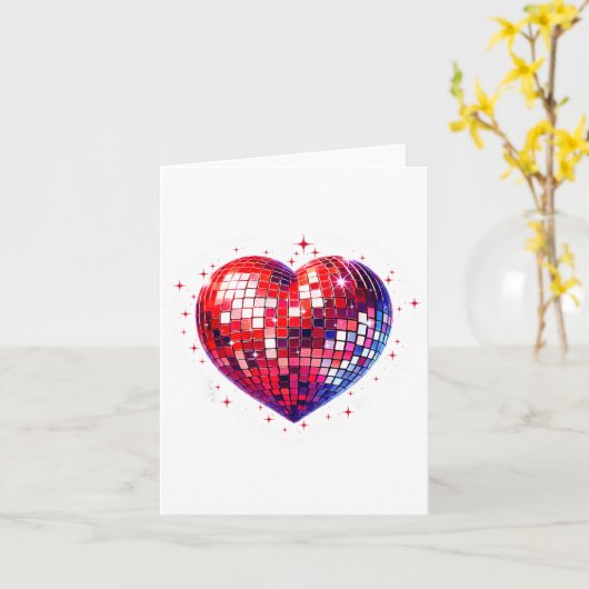 Happy Valentine's Day Funny Coquette Red Disco Bal カード (黄色い花)