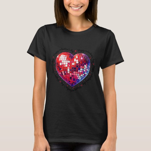 Happy Valentine's Day Funny Coquette Red Disco Bal Tシャツ (正面)
