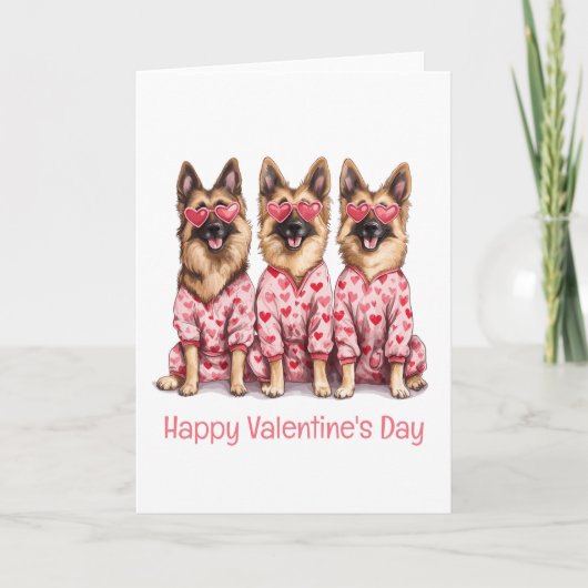Happy Valentines Day German Shepherd Dogs シーズンカード (正面)