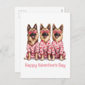 Happy Valentines Day German Shepherd Dogs シーズンポストカード (正面/裏面)