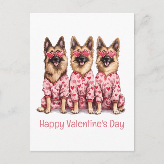 Happy Valentines Day German Shepherd Dogs シーズンポストカード (正面)
