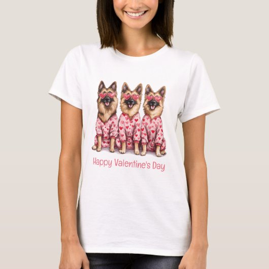 Happy Valentines Day German Shepherd Dogs Tシャツ (正面)
