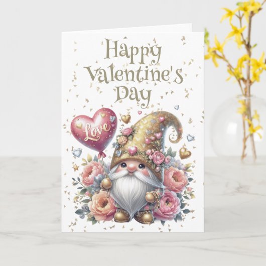 Happy Valentine's Day Gnome カード (黄色い花)