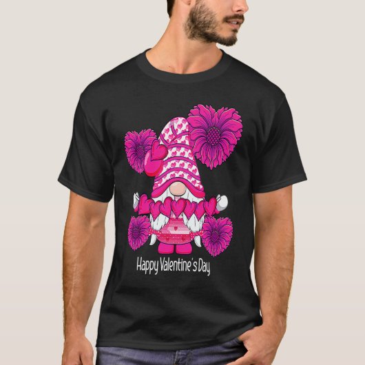 Happy Valentine's Day Gnome with Heart Sunflower V Tシャツ (正面)