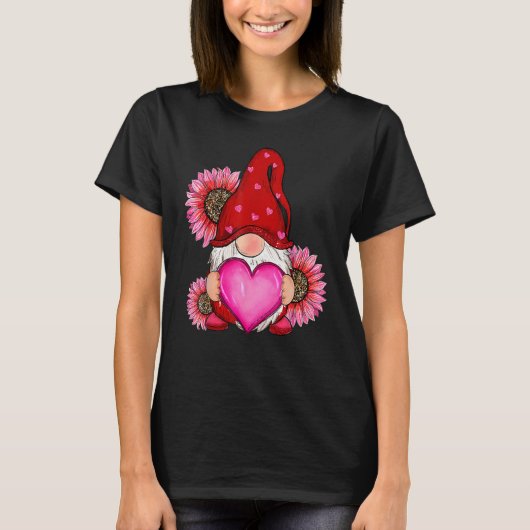 Happy Valentine's Day Gnome with Leopard Sunflower Tシャツ (正面)
