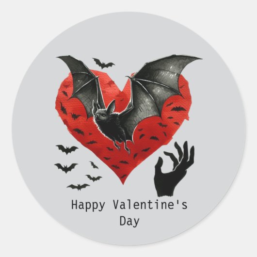 Happy Valentine's Day Gothic bat ラウンドシール (正面)