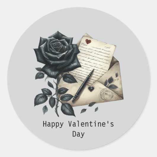 Happy Valentine's Day Gothic black rose ラウンドシール (正面)