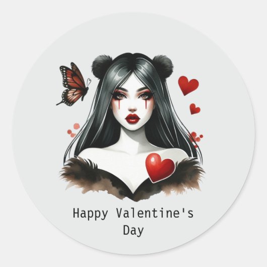 Happy Valentine's Day Gothic girl ラウンドシール (正面)