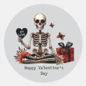 Happy Valentine's Day Gothic skeleton ラウンドシール (正面)