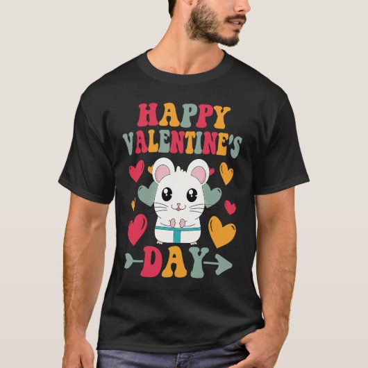 Happy Valentines Day Hamster Heart Love Groovy Tシャツ (正面)