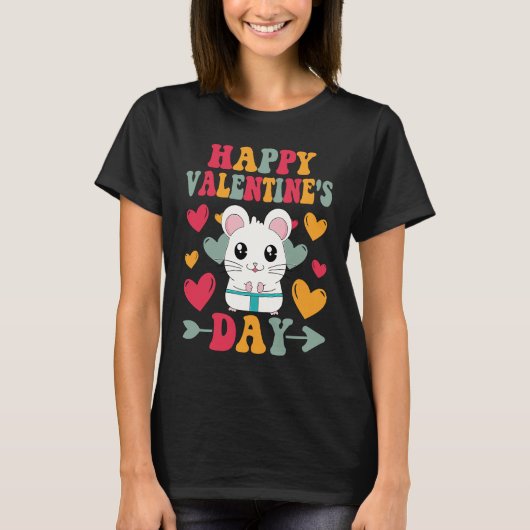 Happy Valentines Day Hamster Heart Love Groovy Tシャツ (正面)