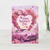 Happy Valentines day Heart and Roses Pink card カード (正面)