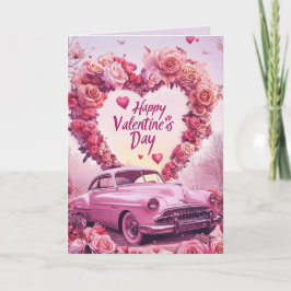 Happy Valentines day Heart and Roses Pink card カード