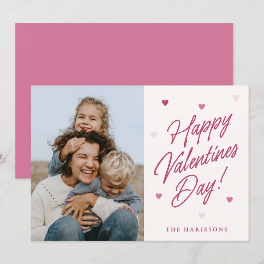 Happy Valentines Day Heart family Photo Card シーズンカード (正面/裏面)