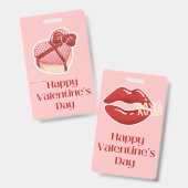 Happy Valentine's Day Heart Gift Box Tag バッジ (Front & Back)