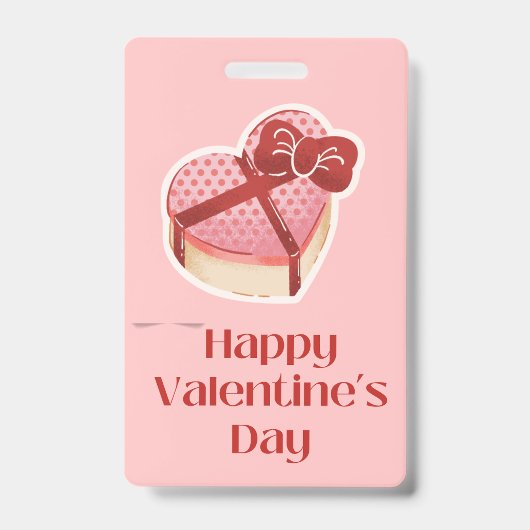 Happy Valentine's Day Heart Gift Box Tag バッジ (Front)