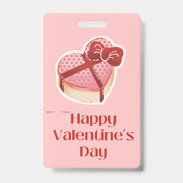 Happy Valentine's Day Heart Gift Box Tag バッジ
