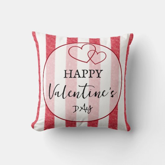 Happy Valentine's Day Heart Stripes クッション (正面)