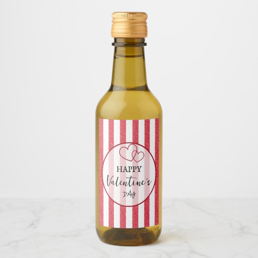 Happy Valentine's Day Heart Stripes ワインラベル (正面)