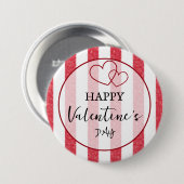 Happy Valentine's Day Heart Stripes Button 缶バッジ (正面&裏面)