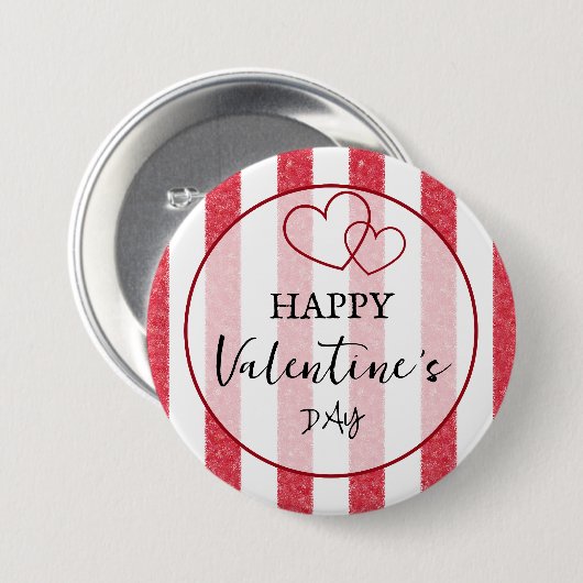 Happy Valentine's Day Heart Stripes Button 缶バッジ (正面&裏面)