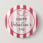 Happy Valentine's Day Heart Stripes Button 缶バッジ (正面)