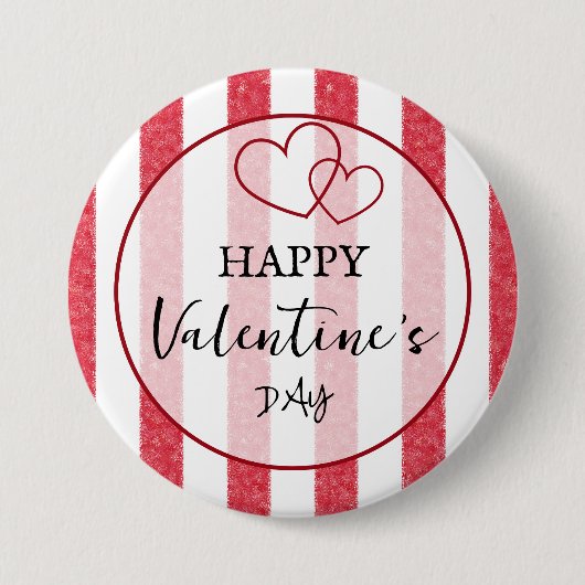 Happy Valentine's Day Heart Stripes Button 缶バッジ (正面)
