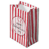 Happy Valentine's Day Heart Stripes Gift Bag ミディアムペーパーバッグ (正面アングル)