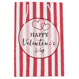 Happy Valentine's Day Heart Stripes Gift Bag ミディアムペーパーバッグ