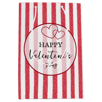Happy Valentine's Day Heart Stripes Gift Bag ミディアムペーパーバッグ