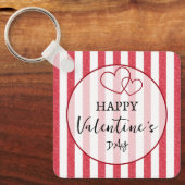 Happy Valentine's Day Heart Stripes Keychain キーホルダー (正面)