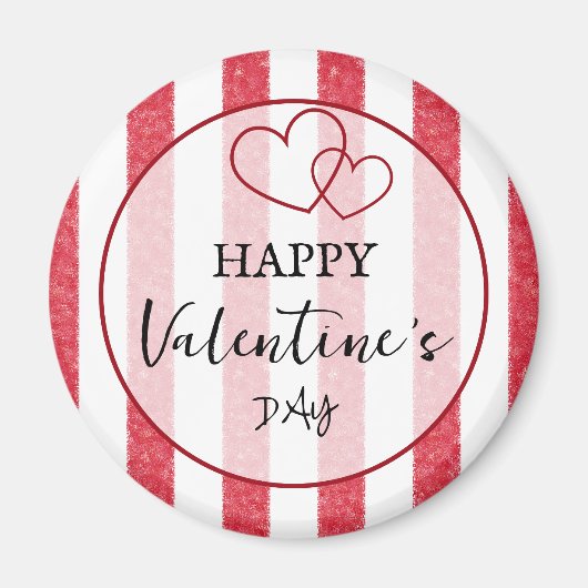 Happy Valentine's Day Heart Stripes Magnet マグネット (正面)