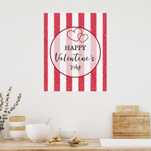 Happy Valentine's Day Heart Stripes Poster ポスター (キッチン)