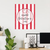 Happy Valentine's Day Heart Stripes Poster ポスター (ホームオフィス)