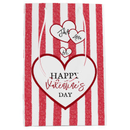 Happy Valentine's Day Hearts Chalk Stripes ミディアムペーパーバッグ