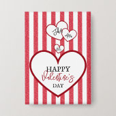 Happy Valentine's Day Hearts Chalk Stripes Button 缶バッジ (正面)