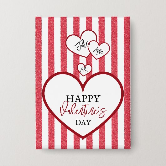 Happy Valentine's Day Hearts Chalk Stripes Button 缶バッジ (正面)
