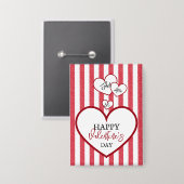 Happy Valentine's Day Hearts Chalk Stripes Button 缶バッジ (正面/裏面)