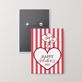 Happy Valentine's Day Hearts Chalk Stripes Button 缶バッジ