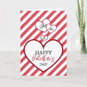 Happy Valentine's Day Hearts Chalk Stripes Folded シーズンカード (正面)