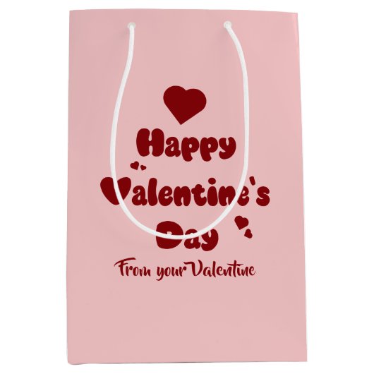 Happy Valentine's Day Hearts Cute Gift Bag ミディアムペーパーバッグ (正面)