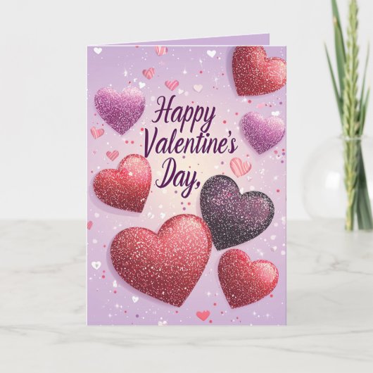 Happy Valentines day Hearts Glitter Purple card カード (正面)