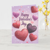 Happy Valentines day Hearts Glitter Purple card カード (黄色い花)